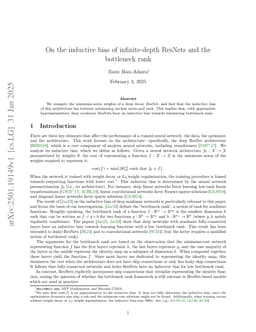 On the inductive bias of infinite-depth ResNets and the bottleneck rank
