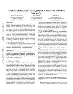 The Cost of Balanced Training-Data Production in an Online Data Market