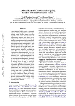LLM-based Affective Text Generation Quality Based on Different Quantization Values