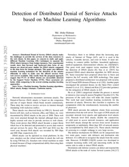 Detection of Distributed Denial of Service Attacks based on Machine Learning Algorithms