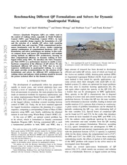 Benchmarking Different QP Formulations and Solvers for Dynamic Quadrupedal Walking