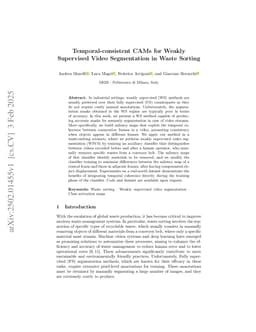 Temporal-consistent CAMs for Weakly Supervised Video Segmentation in Waste Sorting
