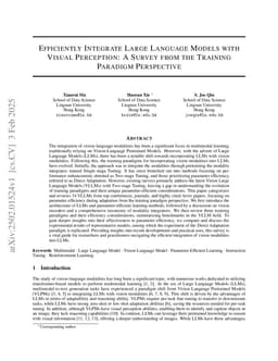 Efficiently Integrate Large Language Models with Visual Perception: A Survey from the Training Paradigm Perspective