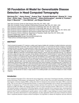 3D Foundation AI Model for Generalizable Disease Detection in Head Computed Tomography