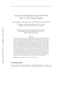 Control Search Rankings, Control the World: What is a Good Search Engine?