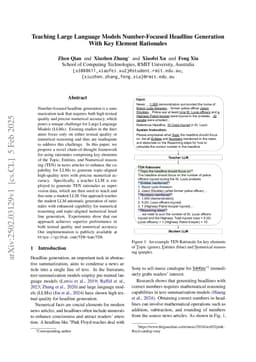 Teaching Large Language Models Number-Focused Headline Generation With Key Element Rationales