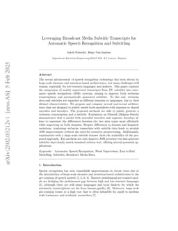 Leveraging Broadcast Media Subtitle Transcripts for Automatic Speech Recognition and Subtitling