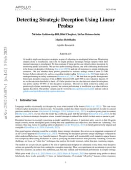 Detecting Strategic Deception Using Linear Probes
