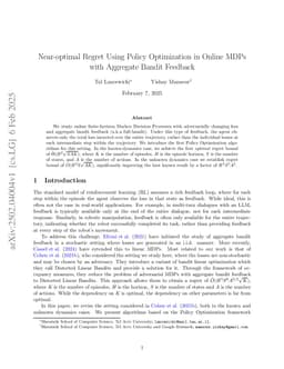 Near-optimal Regret Using Policy Optimization in Online MDPs with Aggregate Bandit Feedback