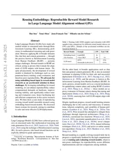 Reusing Embeddings: Reproducible Reward Model Research in Large Language Model Alignment without GPUs