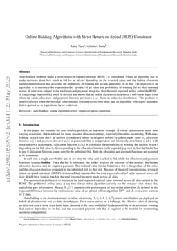 Online Bidding Algorithms with Strict Return on Spend (ROS) Constraint