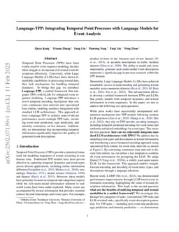 Language-TPP: Integrating Temporal Point Processes with Language Models for Event Analysis