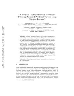 A Study on the Importance of Features in Detecting Advanced Persistent Threats Using Machine Learning