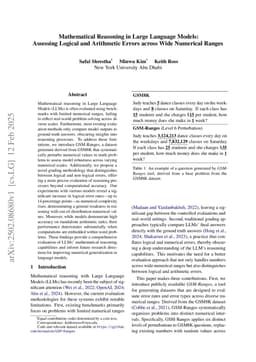 Mathematical Reasoning in Large Language Models: Assessing Logical and Arithmetic Errors across Wide Numerical Ranges