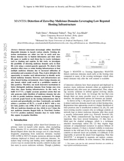 MANTIS: Detection of Zero-Day Malicious Domains Leveraging Low Reputed Hosting Infrastructure