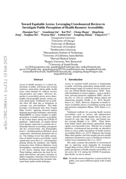 Toward Equitable Access: Leveraging Crowdsourced Reviews to Investigate Public Perceptions of Health Resource Accessibility