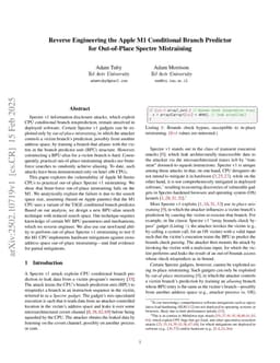 Reverse Engineering the Apple M1 Conditional Branch Predictor for Out-of-Place Spectre Mistraining