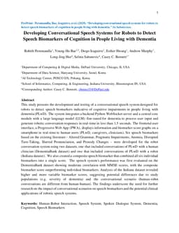 Developing Conversational Speech Systems for Robots to Detect Speech Biomarkers of Cognition in People Living with Dementia