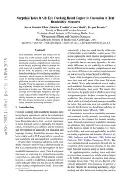 Eye Tracking Based Cognitive Evaluation of Automatic Readability Assessment Measures
