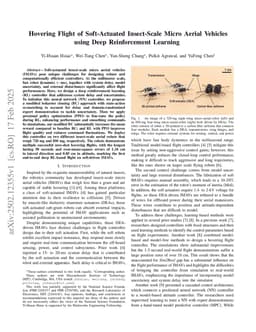 Hovering Flight of Soft-Actuated Insect-Scale Micro Aerial Vehicles using Deep Reinforcement Learning
