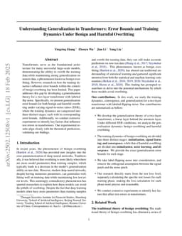 Understanding Generalization in Transformers: Error Bounds and Training Dynamics Under Benign and Harmful Overfitting