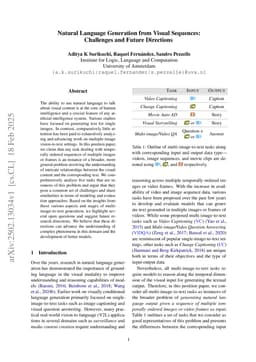 Natural Language Generation from Visual Sequences: Challenges and Future Directions