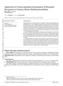 Application of Context-dependent Interpretation of Biosignals Recognition to Control a Bionic Multifunctional Hand Prosthesis