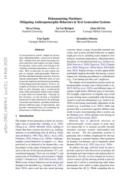 Dehumanizing Machines: Mitigating Anthropomorphic Behaviors in Text Generation Systems