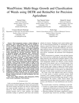 WeedVision: Multi-Stage Growth and Classification of Weeds using DETR and RetinaNet for Precision Agriculture