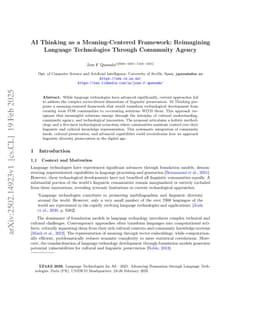 AI Thinking as a Meaning-Centered Framework: Reimagining Language Technologies Through Community Agency