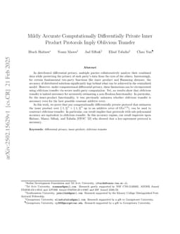 Mildly Accurate Computationally Differentially Private Inner Product Protocols Imply Oblivious Transfer