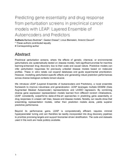 Predicting gene essentiality and drug response from perturbation screens in preclinical cancer models with LEAP: Layered Ensemble of Autoencoders and Predictors