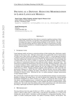 Pruning as a Defense: Reducing Memorization in Large Language Models