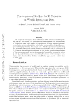 Convergence of Shallow ReLU Networks on Weakly Interacting Data
