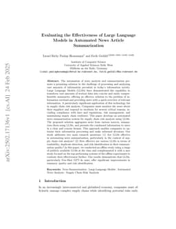Evaluating the Effectiveness of Large Language Models in Automated News Article Summarization