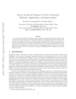Survey on Recent Progress of AI for Chemistry: Methods, Applications, and Opportunities