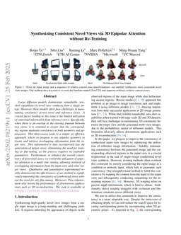 Synthesizing Consistent Novel Views via 3D Epipolar Attention without Re-Training