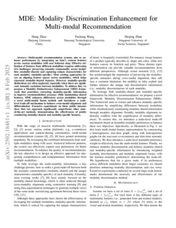 MDE: Modality Discrimination Enhancement for Multi-modal Recommendation