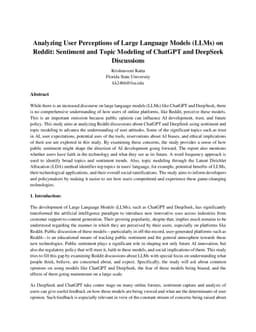 Analyzing User Perceptions of Large Language Models (LLMs) on Reddit: Sentiment and Topic Modeling of ChatGPT and DeepSeek Discussions