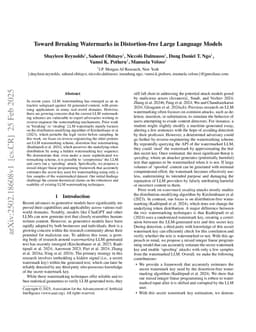 Toward Breaking Watermarks in Distortion-free Large Language Models