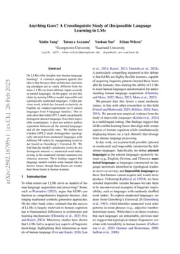 Anything Goes? A Crosslinguistic Study of (Im)possible Language Learning in LMs