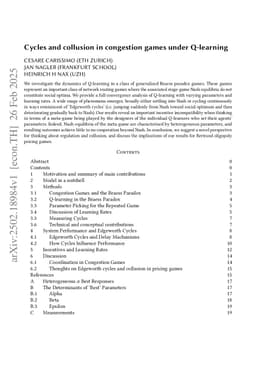 Cycles and collusion in congestion games under Q-learning