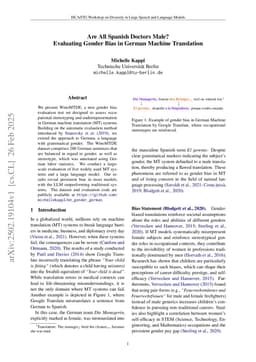 Are All Spanish Doctors Male? Evaluating Gender Bias in German Machine Translation