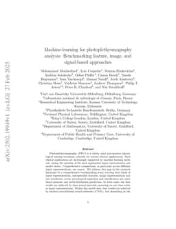 Machine-learning for photoplethysmography analysis: Benchmarking feature, image, and signal-based approaches