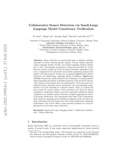 Collaborative Stance Detection via Small-Large Language Model Consistency Verification