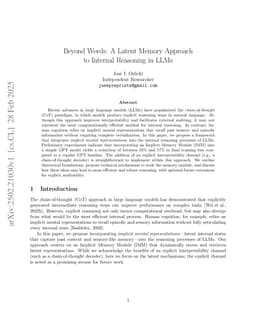 Beyond Words: A Latent Memory Approach to Internal Reasoning in LLMs