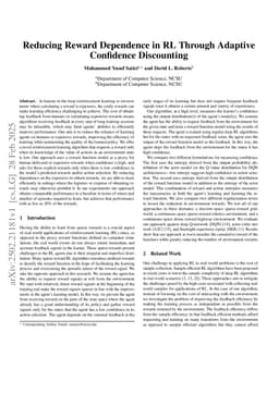 Reducing Reward Dependence in RL Through Adaptive Confidence Discounting