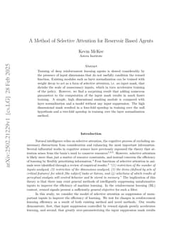 A Method of Selective Attention for Reservoir Based Agents