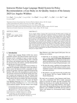 Instructor-Worker Large Language Model System for Policy Recommendation: a Case Study on Air Quality Analysis of the January 2025 Los Angeles Wildfires