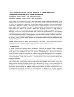 Privacy-preserving Machine Learning in Internet of Vehicle Applications: Fundamentals, Recent Advances, and Future Direction